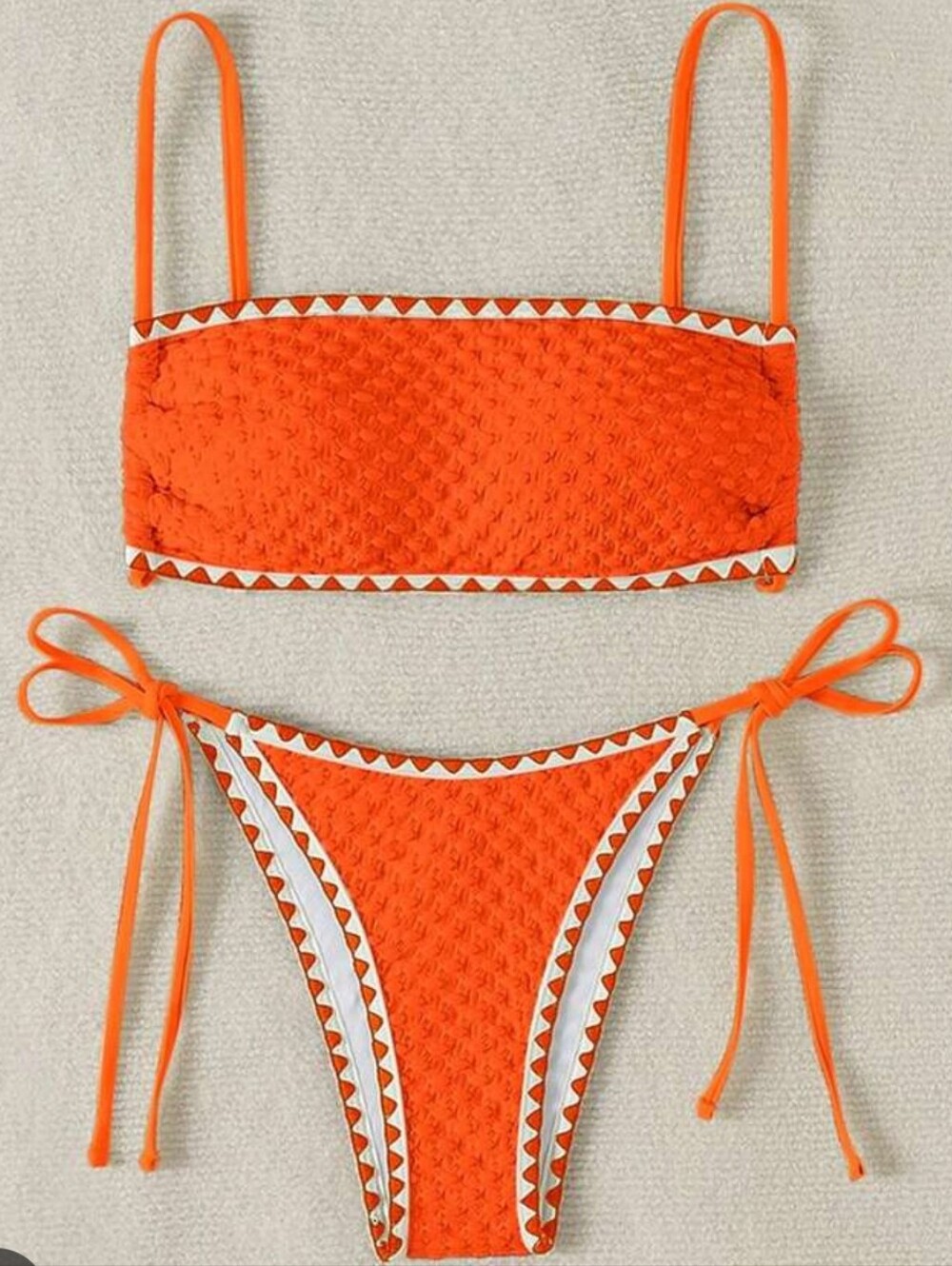 SHEIN Orange Textured Triangle Tie-Side Bikini